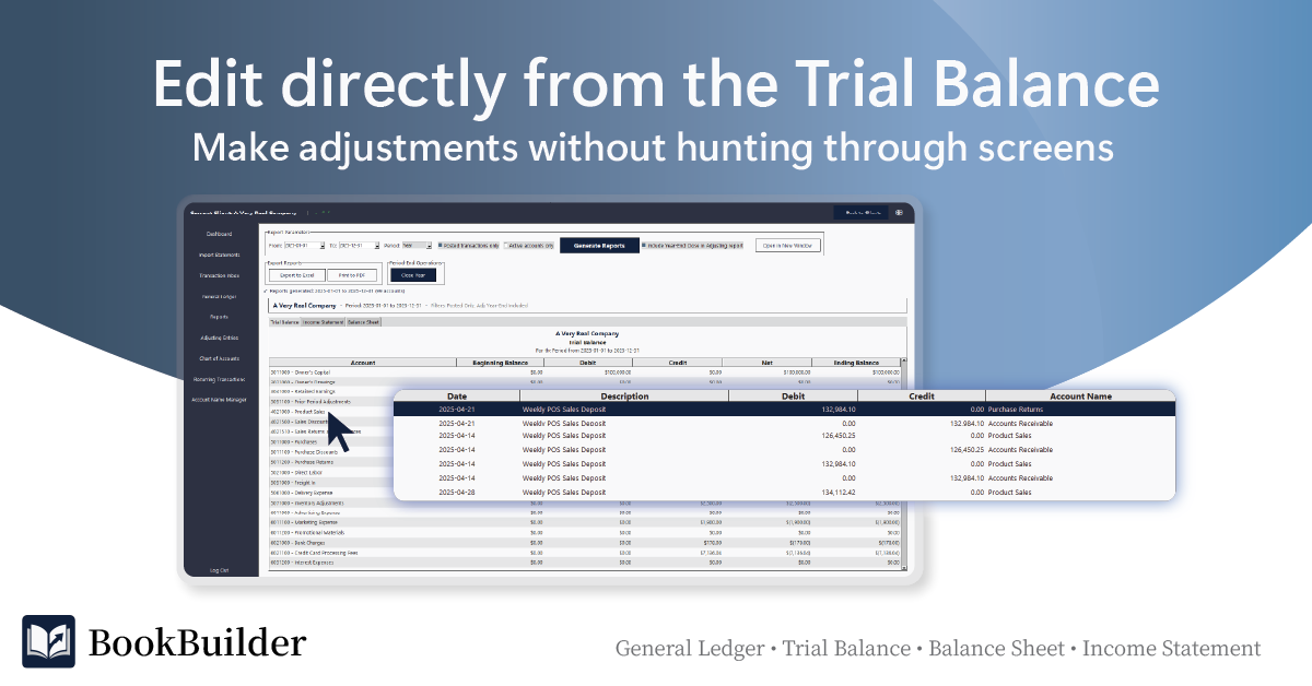 BookBuilder Directly Edit from the trial balance